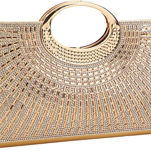 Women's Glitter Crystal Evening Clutch Small Square Purse with Chain - Picture 1 of 9
